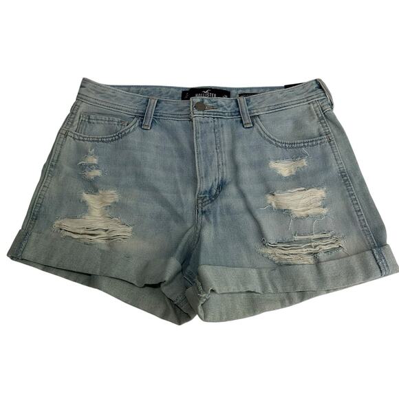 Hollister High Rise Boyfriend Denim Shorts Distressed 3" Inseam W28 Size 7 - Picture 1 of 3
